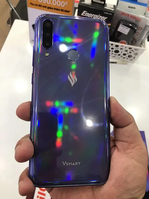 VSmart Joy 3, a Vietnamese-brand Android phone, held in hand